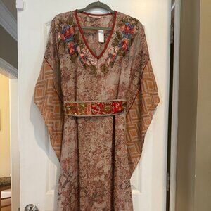 Soft Surroundings Caftan w/ Intricate Beaded Belt and Embroidery and Beading